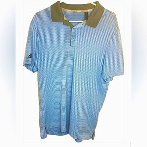 Adidas  dry fit polo shirt. Size L. Blue with gray stripes.